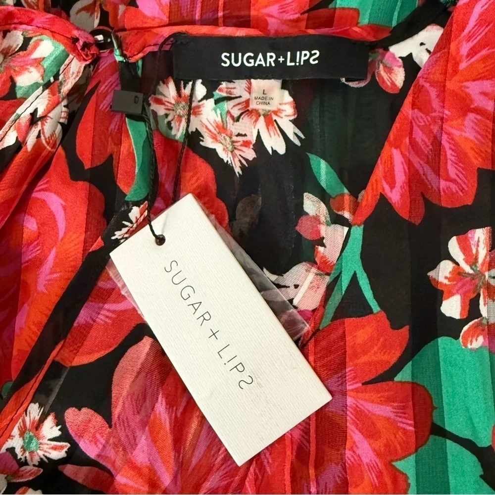 Sugarlips Rosabella Lover Black and Red Floral Romper. Size L